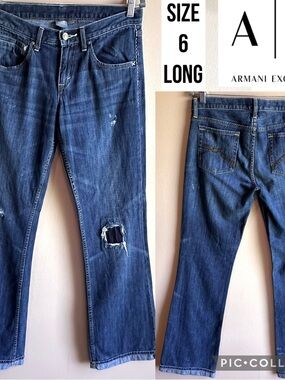 Armani Exchange Womens Jeans Bootcut Distressed Cuffed 33” Inseam Size 6 LONG